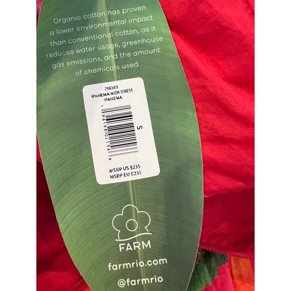 Farm Rio Ipanema Midi Ruffle Dress Red Tropical Print S - Picture 9 of 12